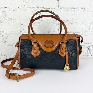 Vintage Dooney & Bourke Navy Blue and Brown Pebbled Leather Satchel
